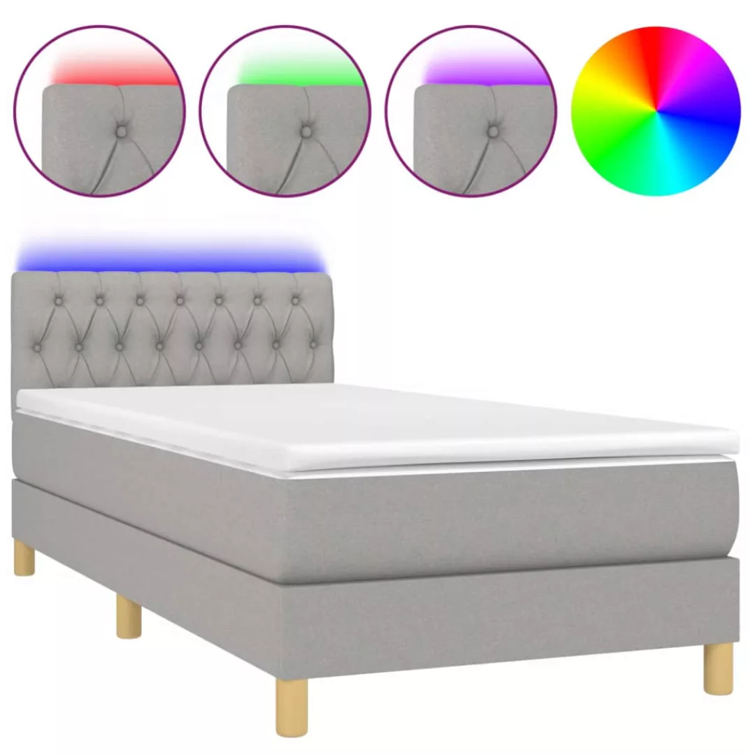 vidaXL Boxspringbett Boxspringbett mit Matratze LED Hellgrau 90x200 cm Stof günstig online kaufen