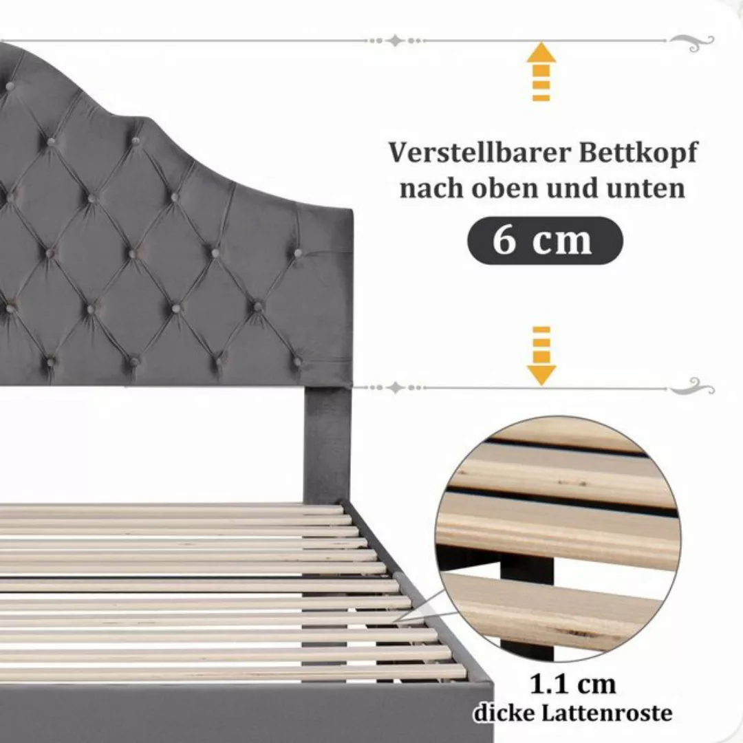 Sweiko Polsterbett, Massivholzbett mit höhenverstellbarem Kopfteil, Samt, 1 günstig online kaufen