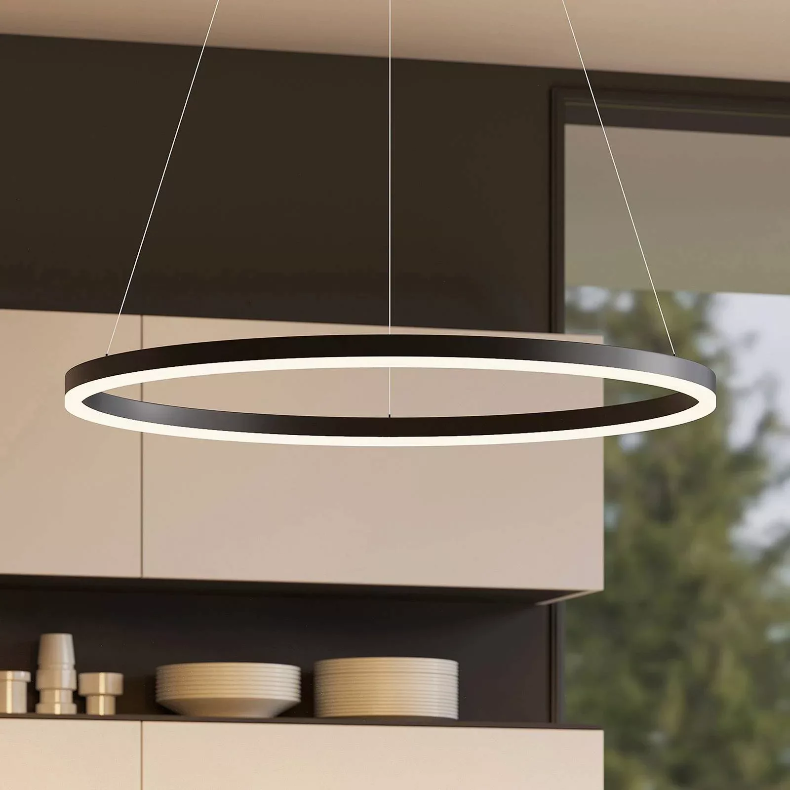 Arcchio LED-Hängeleuchte Albiona, schwarz, 1 Ring, Ø 80 cm günstig online kaufen