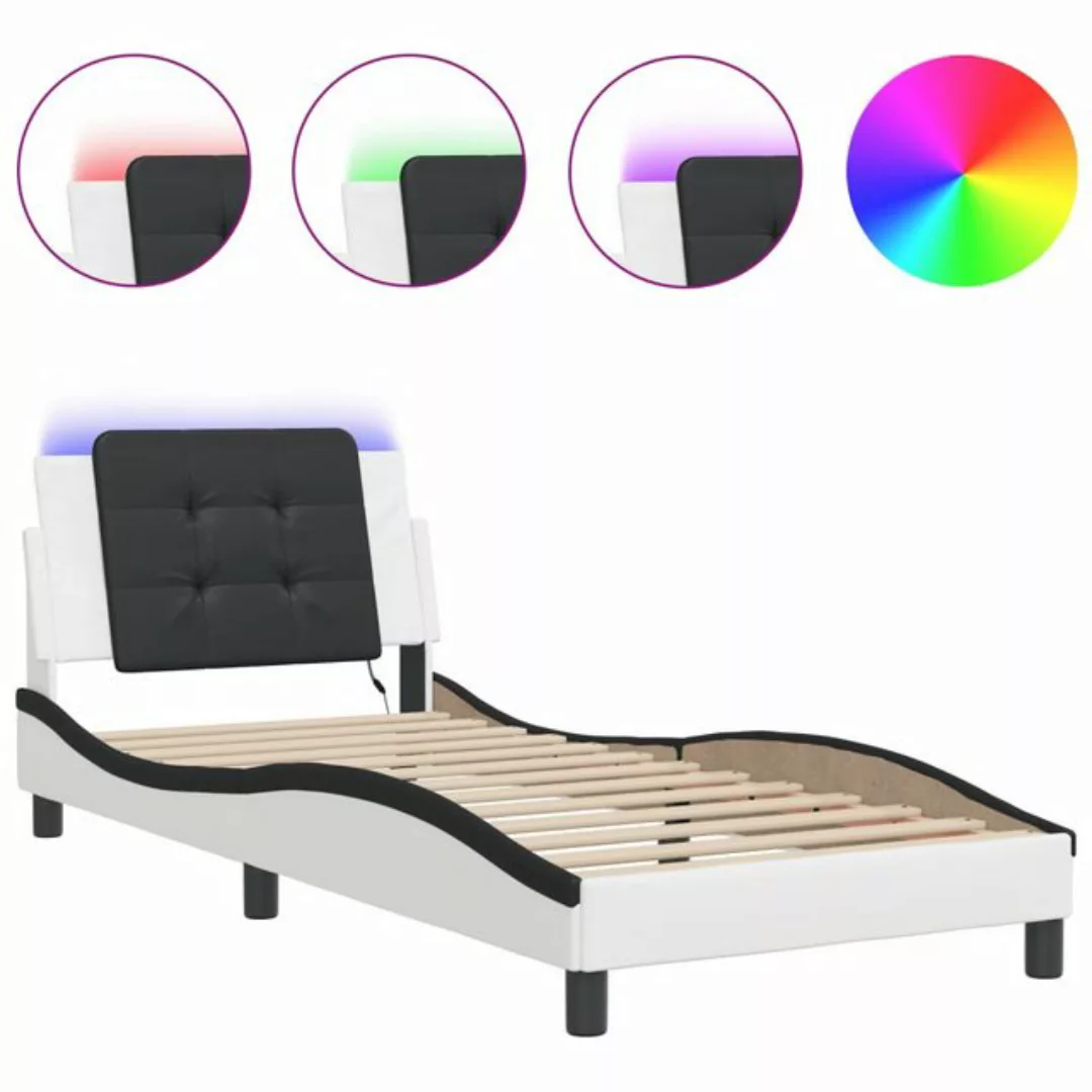 vidaXL Bett Bettgestell mit Kopfteil Weiß und Schwarz 90x190 cm Kunstleder günstig online kaufen