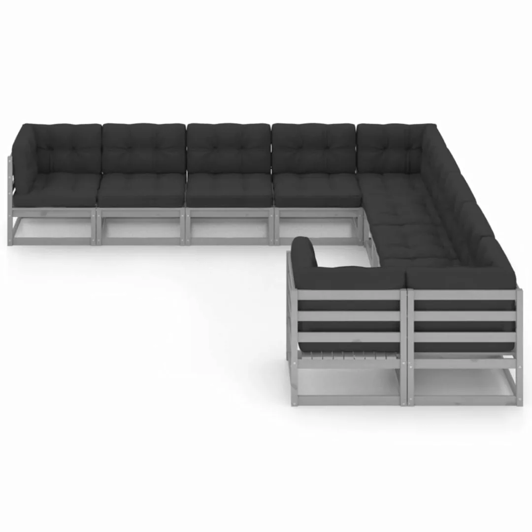 10-tlg. Garten-lounge-set Mit Kissen Grau Kiefer Massivholz günstig online kaufen