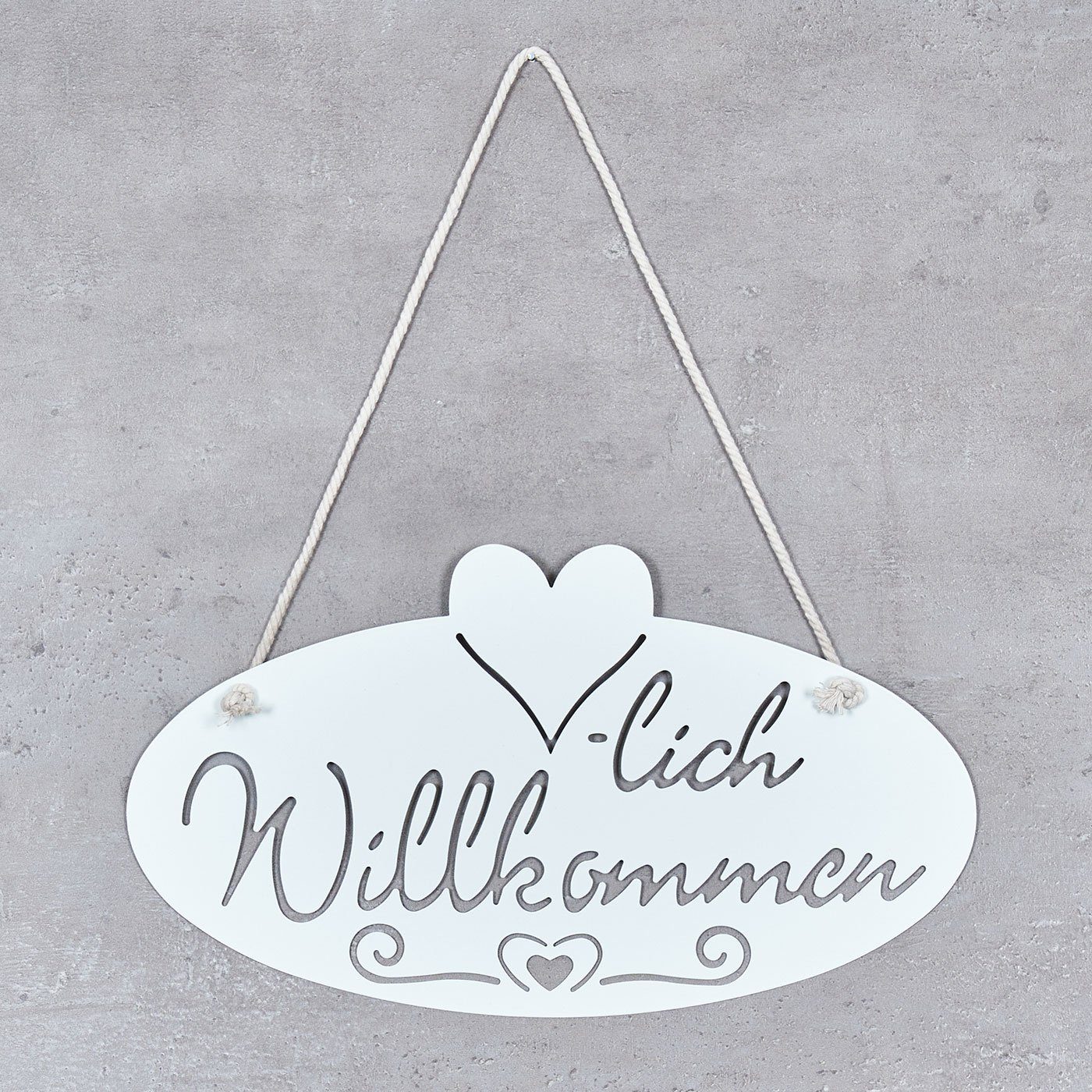 Levandeo® Metallbild, Schild Willkommen Herz 28,5x16cm günstig online kaufen