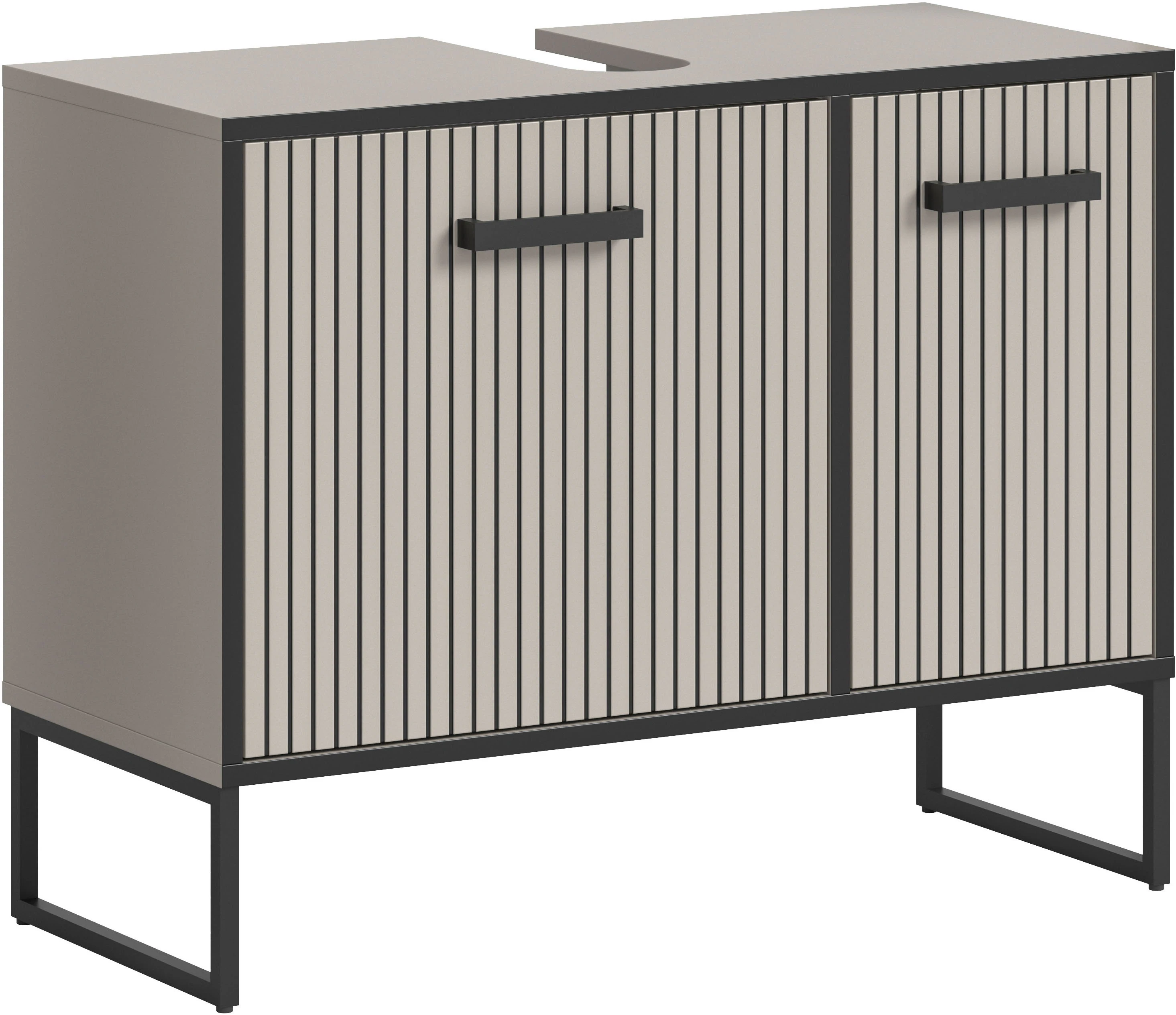 welltime Waschbeckenunterschrank "Locri, Höhe 63 cm, Rillenoptik, Metall Ku günstig online kaufen