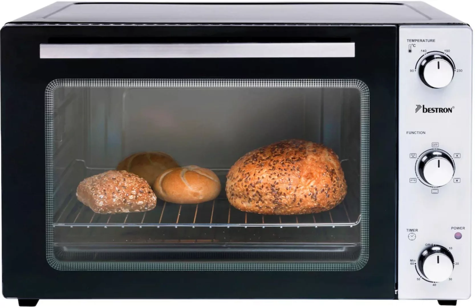 bestron Minibackofen »AOV55, 2-in-1 Gerät«, mit Drehspieß, Edelstahl, Schwa günstig online kaufen