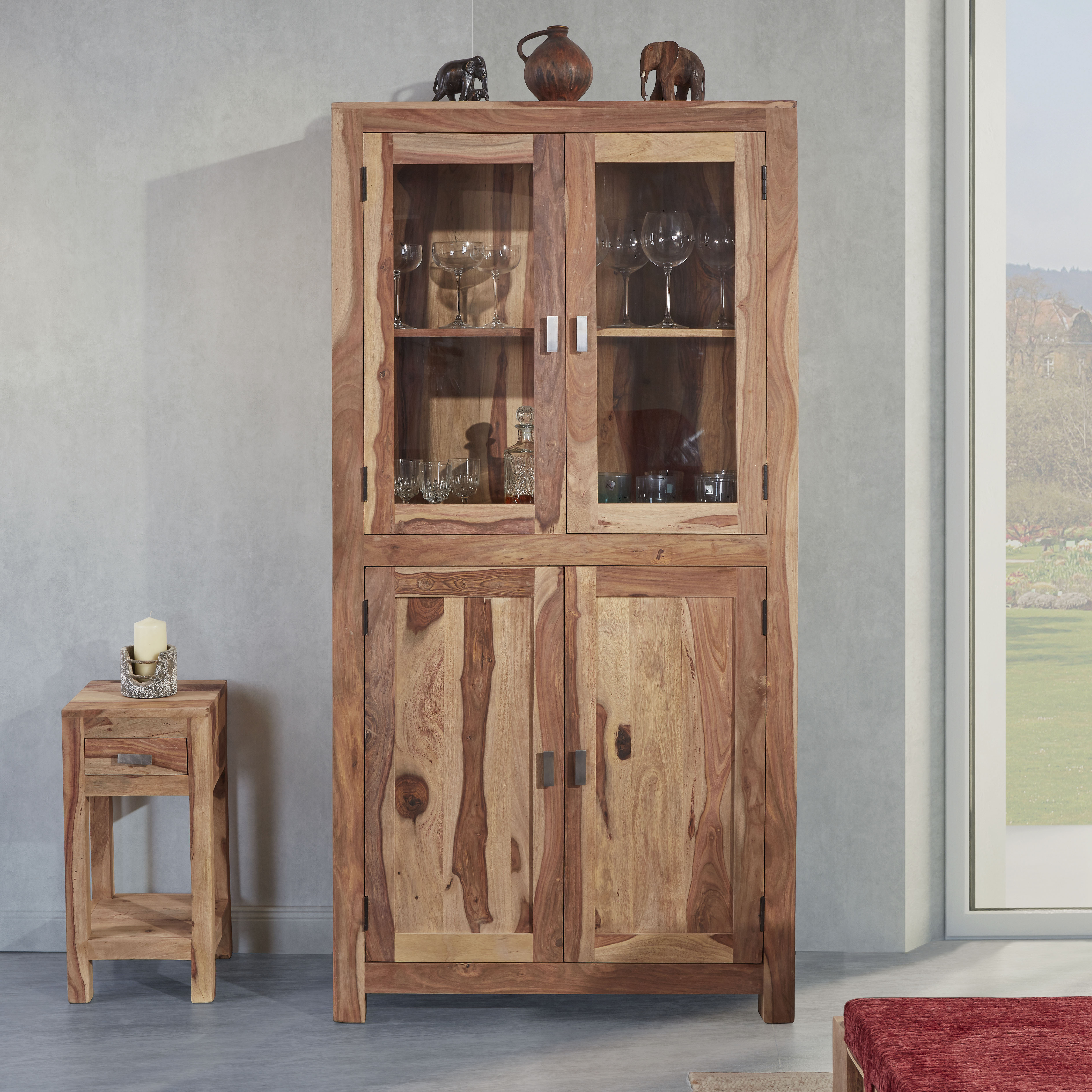 Gutmann Factory Vitrine »Inka«, aus massivem Sheesham Holz, Höhe 180 cm günstig online kaufen