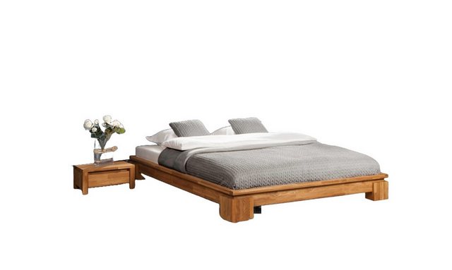 Natur24 Einzelbett Bett Tinci 3 niedrige Höhe 140x210 Wildeiche massiv ohne günstig online kaufen