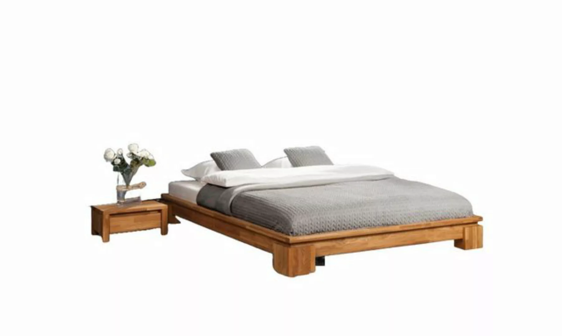 Natur24 Einzelbett Bett Tinci 3 niedrige Höhe 140x220 Wildeiche massiv ohne günstig online kaufen