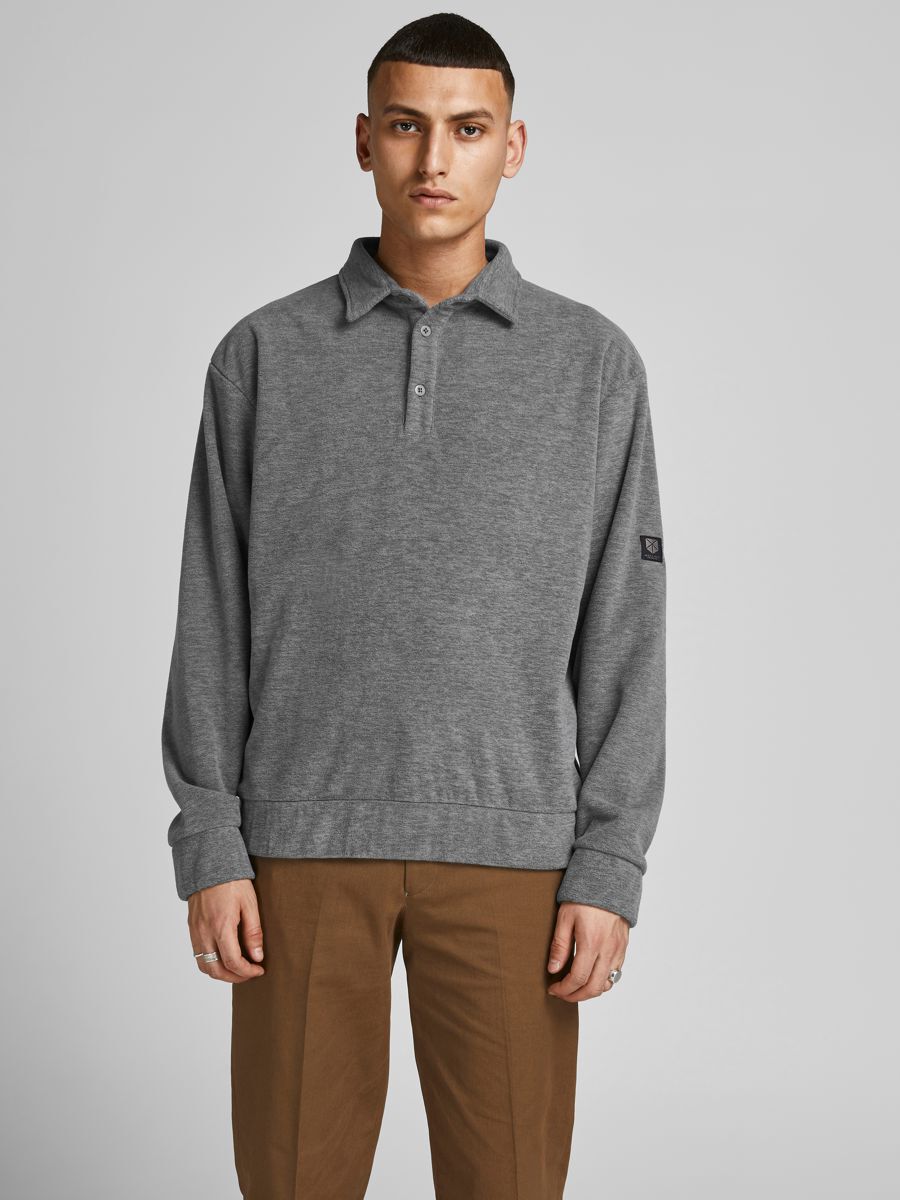 Jack & Jones – Hochwertiges Polohemd aus Fleece in Grau günstig online kaufen