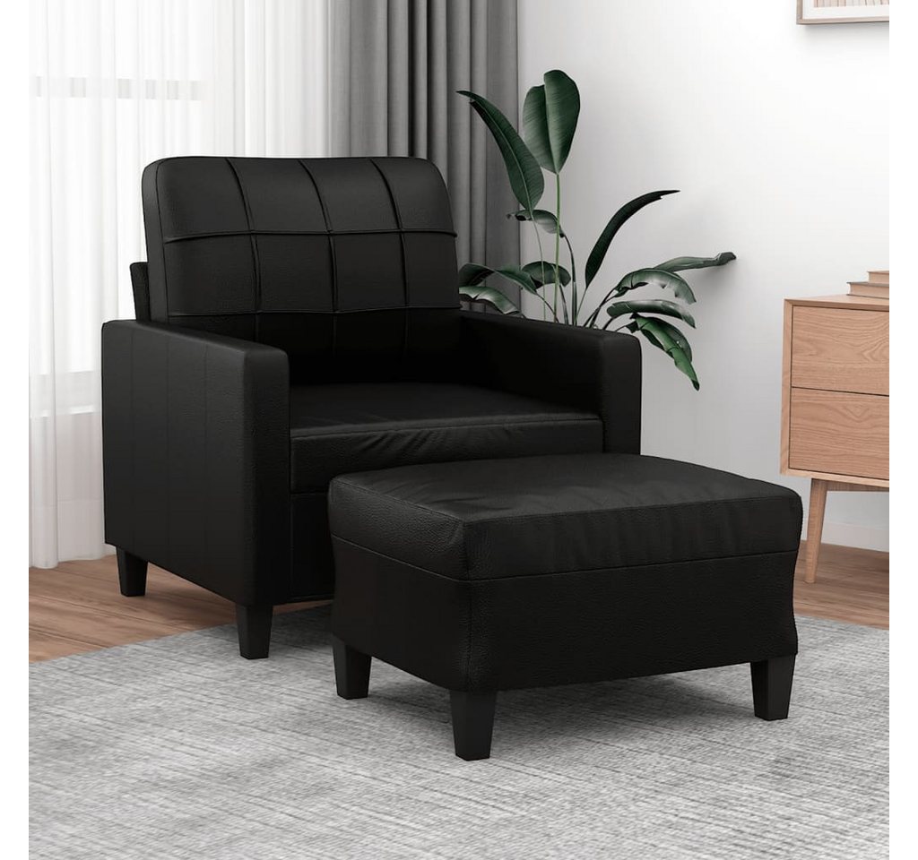 vidaXL Sofa Sessel mit Hocker Kunstleder, Schwarz günstig online kaufen