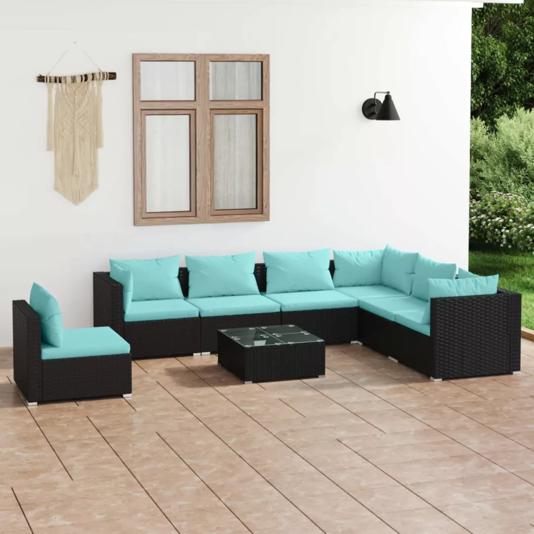 Vidaxl 8-tlg. Garten-lounge-set Mit Kissen Poly Rattan Schwarz günstig online kaufen