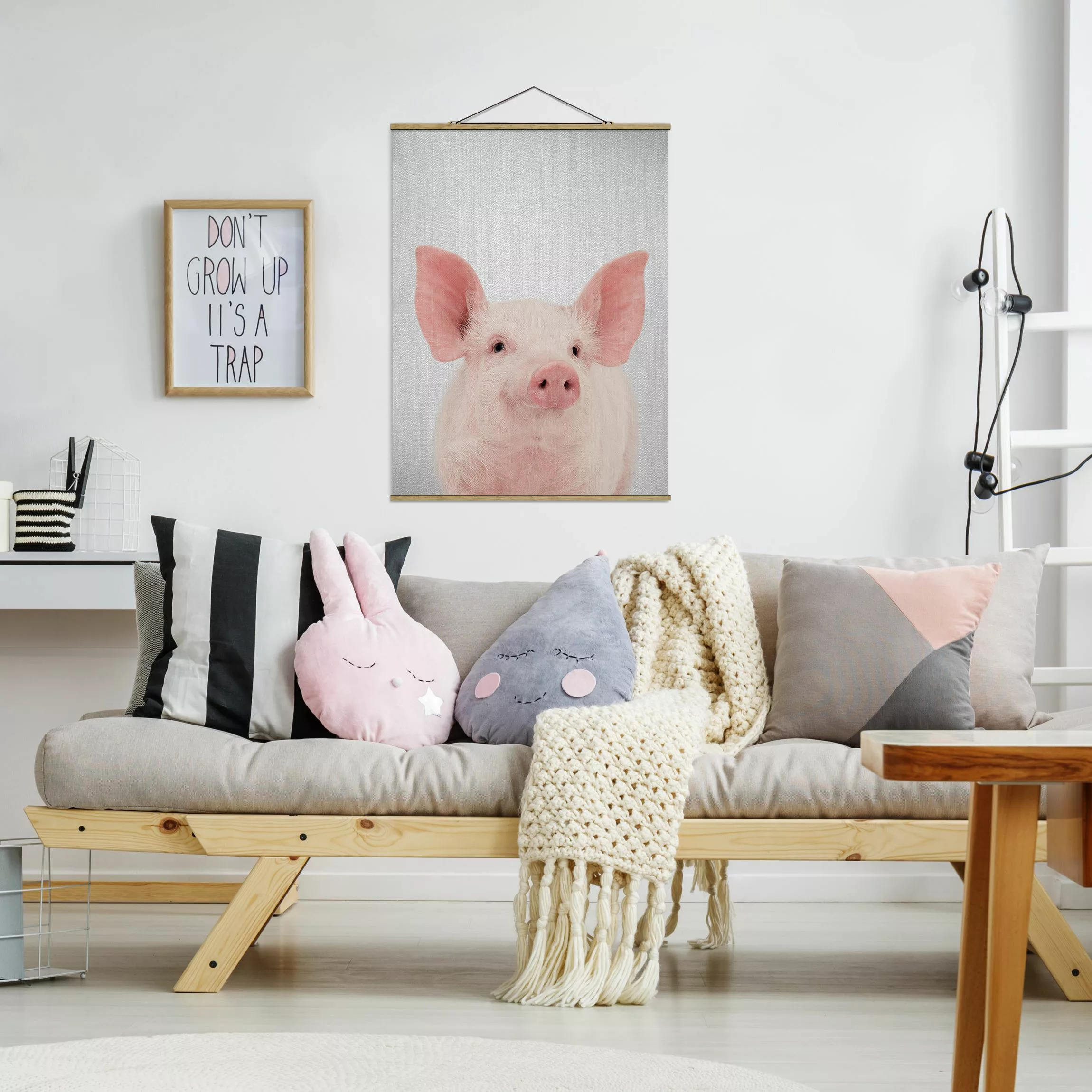 Stoffbild mit Posterleisten Schwein Schorsch günstig online kaufen