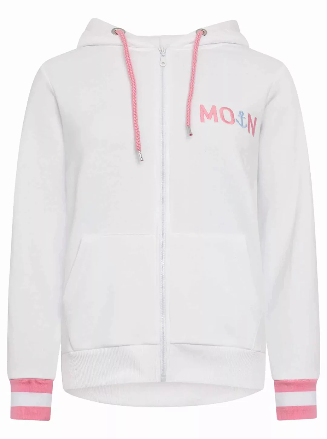 Zwillingsherz Sweatjacke mit gesticktem "Moin" und neonfarbenen Details günstig online kaufen