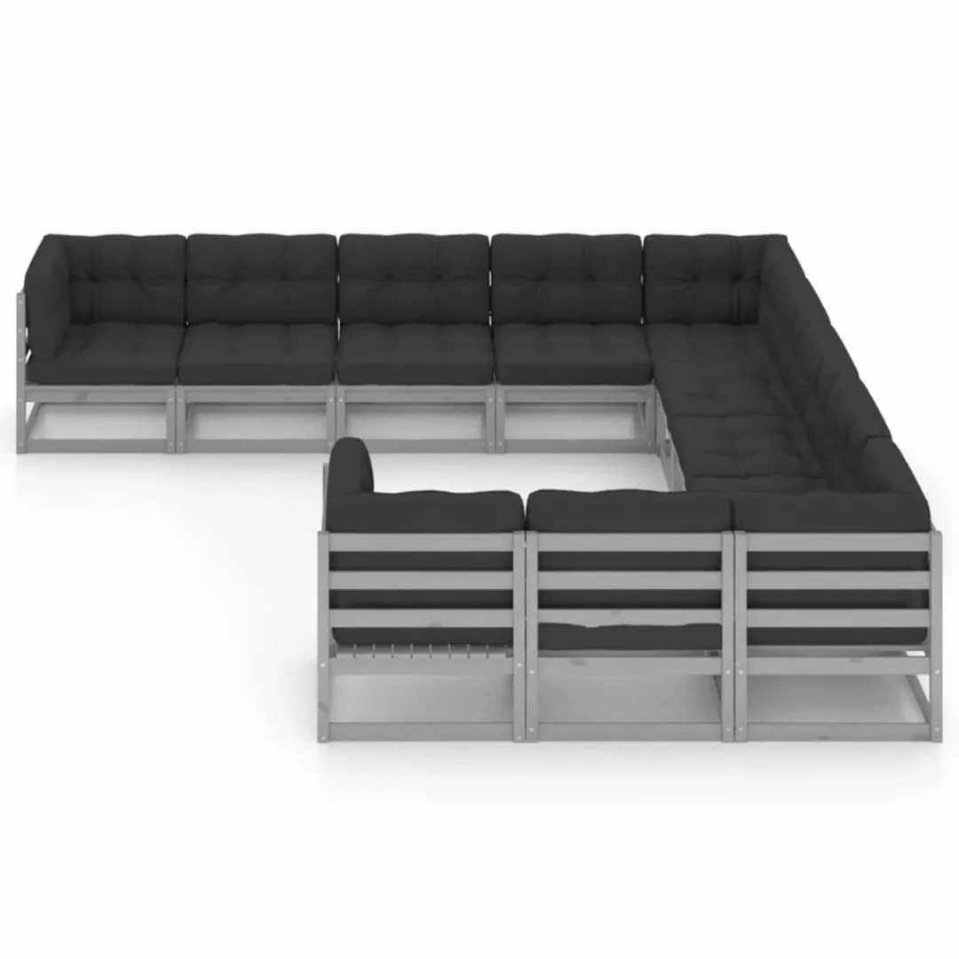 11-tlg. Garten-lounge-set Mit Kissen Grau Kiefer Massivholz günstig online kaufen