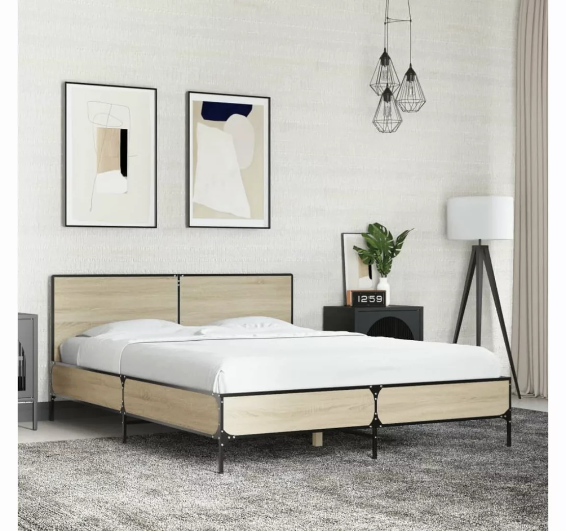 vidaXL Bett, Bettgestell Sonoma-Eiche 140x200 cm Holzwerkstoff und Metall günstig online kaufen