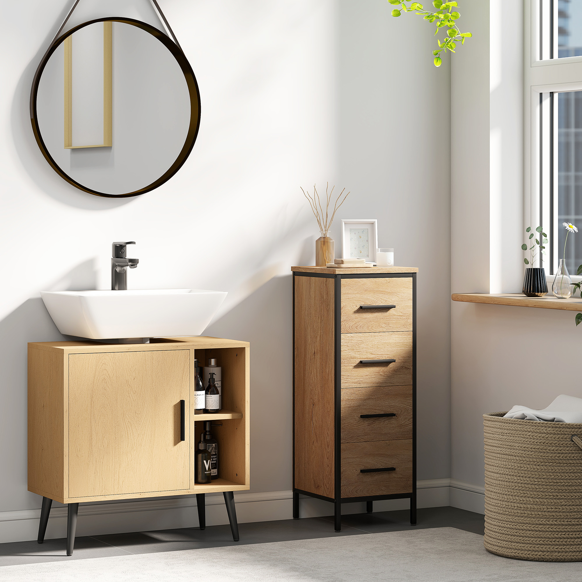 HOMCOM Badezimmer Unterschrank, industrieller Waschtischunterschrank mit So günstig online kaufen