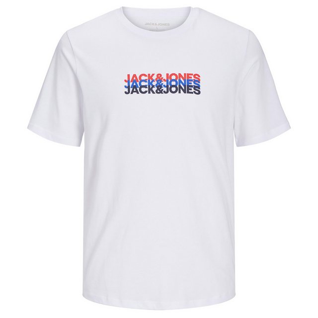 Jack & Jones Rundhalsshirt Große Größe Herren Shirt weiß Logo-Print JJCYBER günstig online kaufen