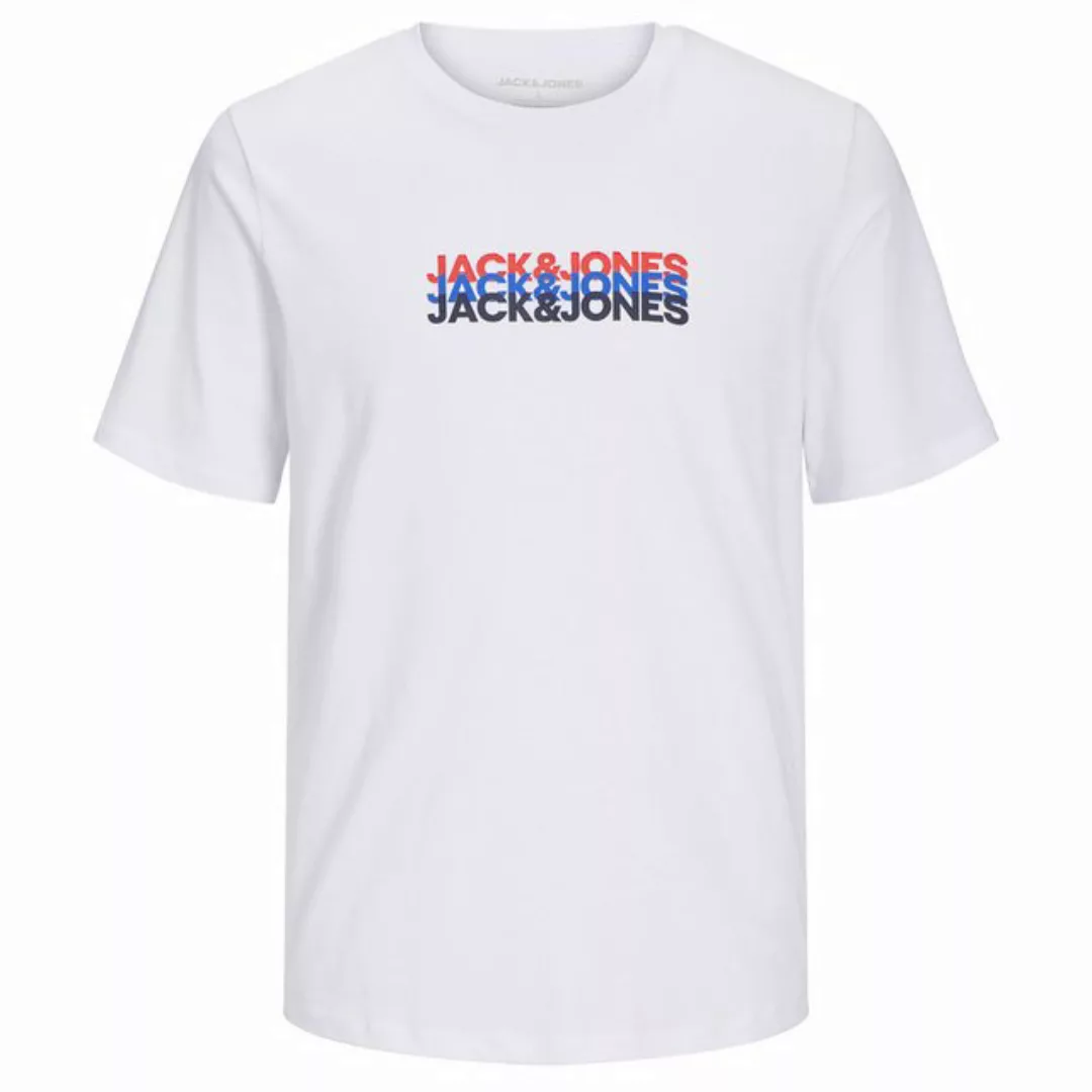 Jack & Jones Rundhalsshirt Große Größe Herren Shirt weiß Logo-Print JJCYBER günstig online kaufen