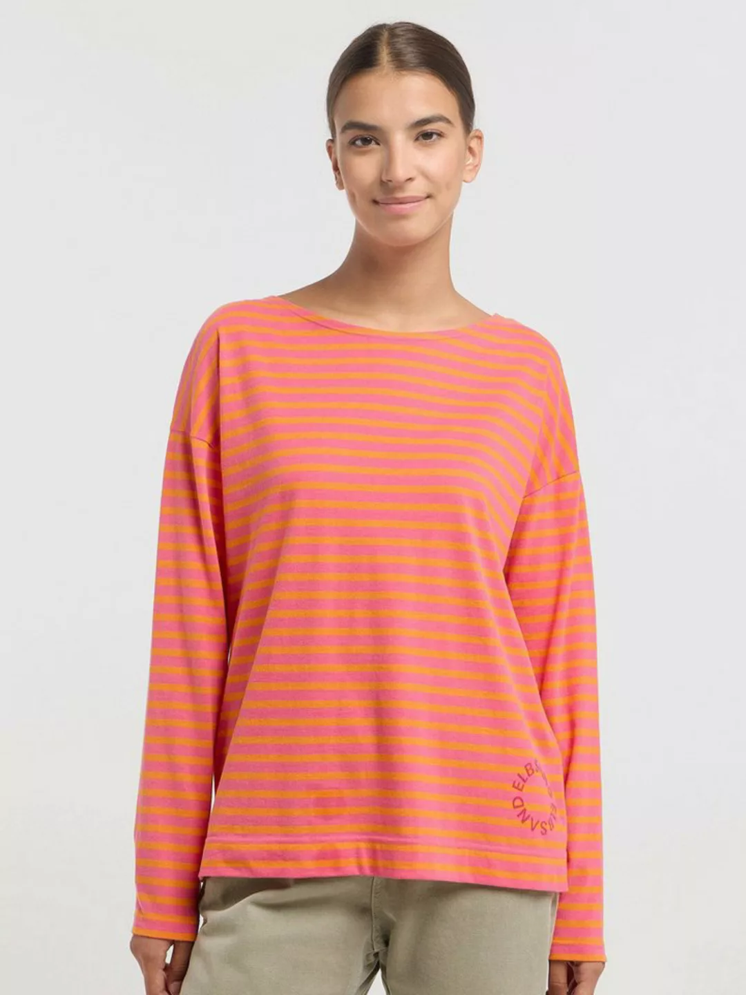 Elbsand Rundhalsshirt Longsleeve Tooske Stripe Pink Yarrow Sunset Orange günstig online kaufen