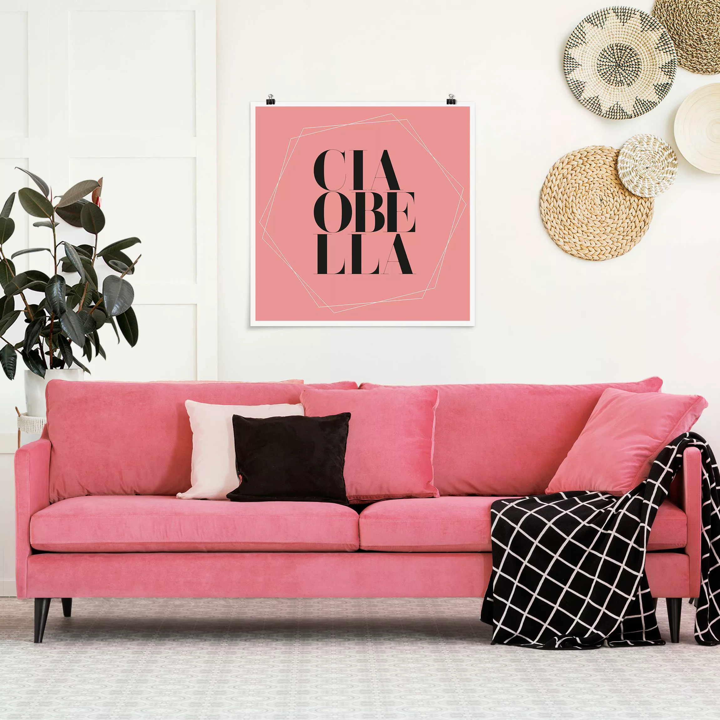 Poster Ciao Bella in Hexagonen auf Rosa günstig online kaufen