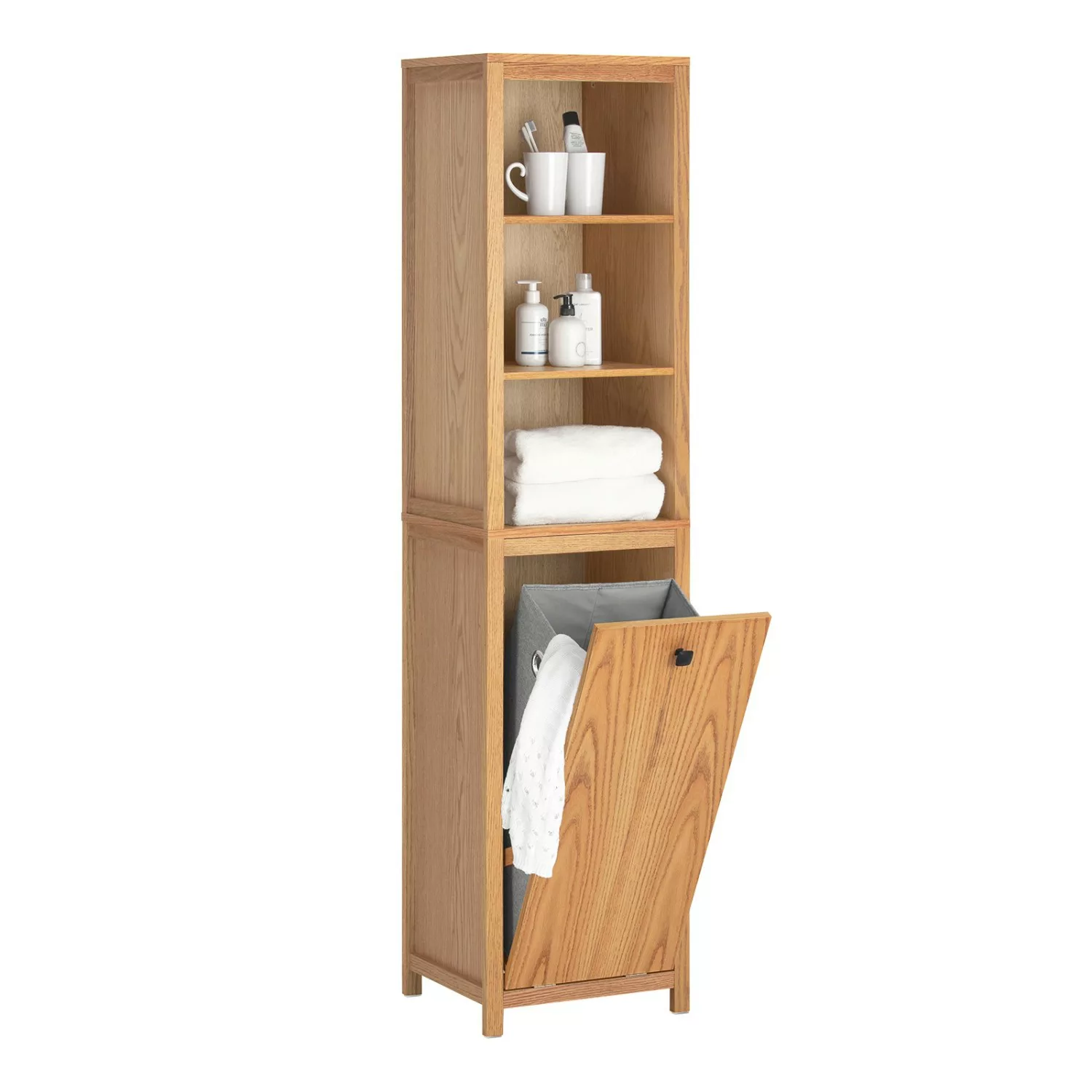 SoBuy Badezimmerschrank mit Wäschesack Badezimmer MDF Natur BZR95-N günstig online kaufen