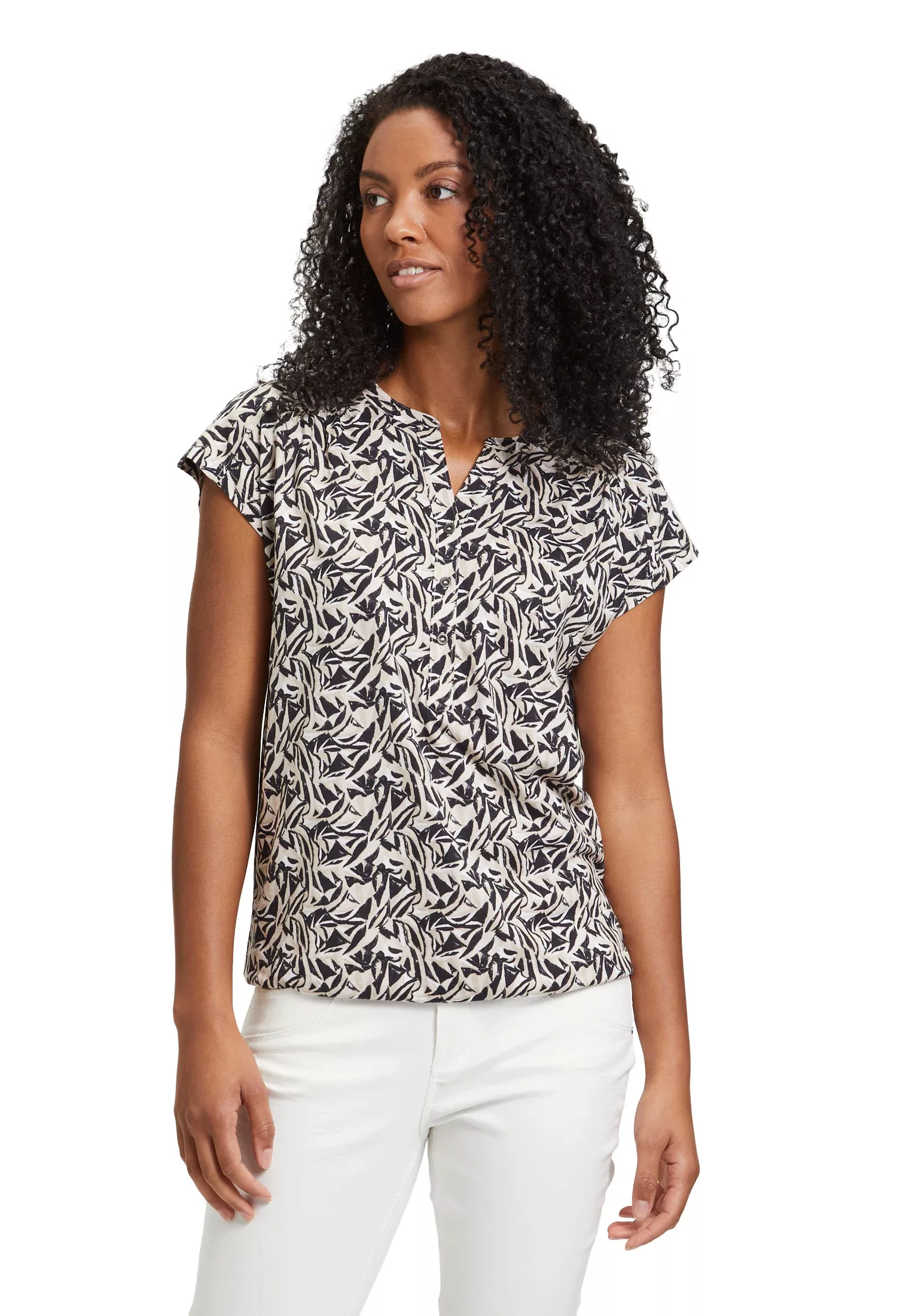 Betty&Co Kurzarmshirt Betty & Co Blusenshirt mit Knopfleiste (1-tlg) Druck günstig online kaufen