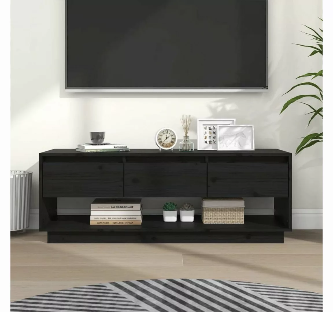 furnicato TV-Schrank Schwarz 110,5x34x40 cm Massivholz Kiefer günstig online kaufen