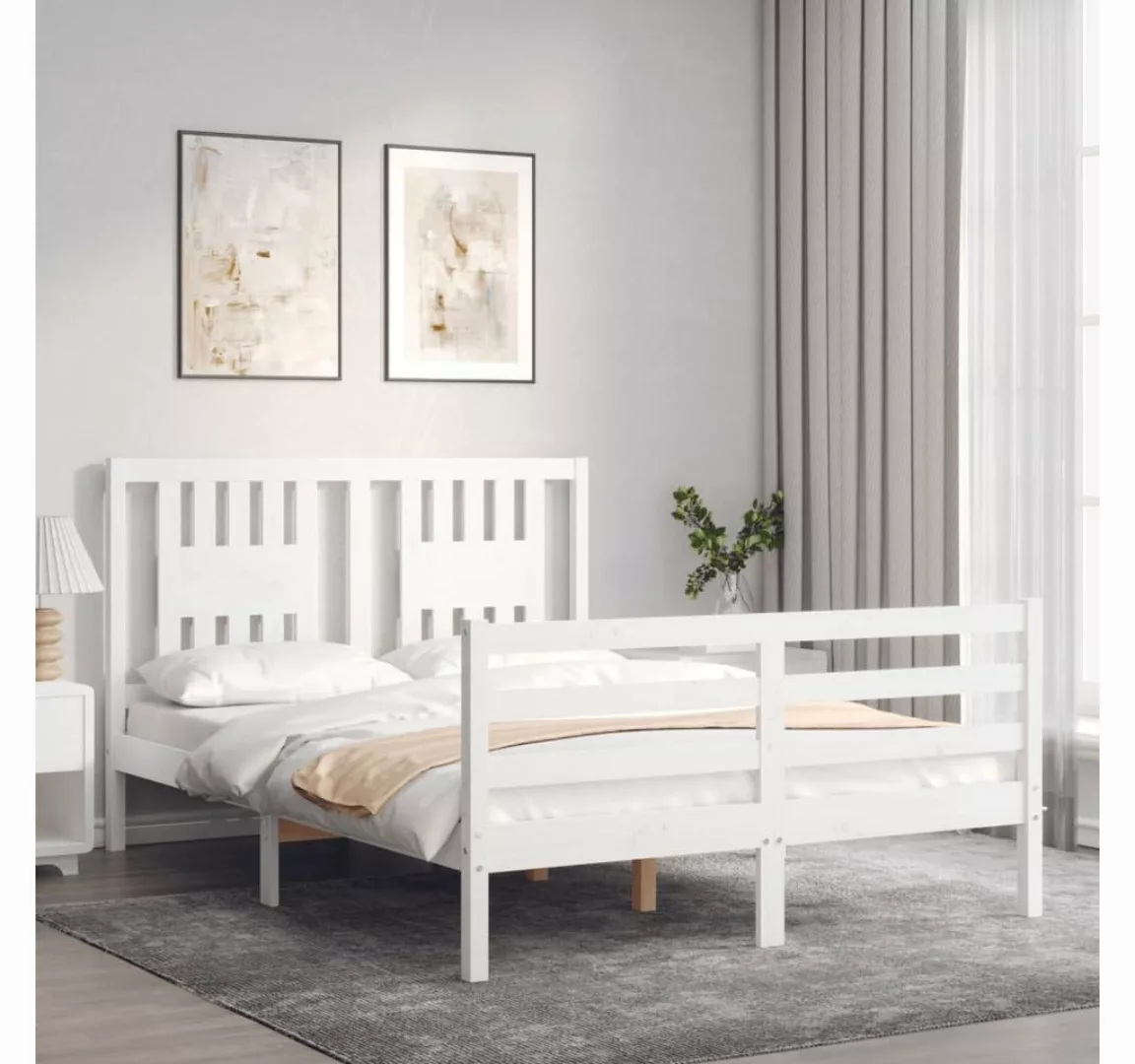 vidaXL Bett Massivholzbett mit Kopfteil Weiß 120x200 cm günstig online kaufen