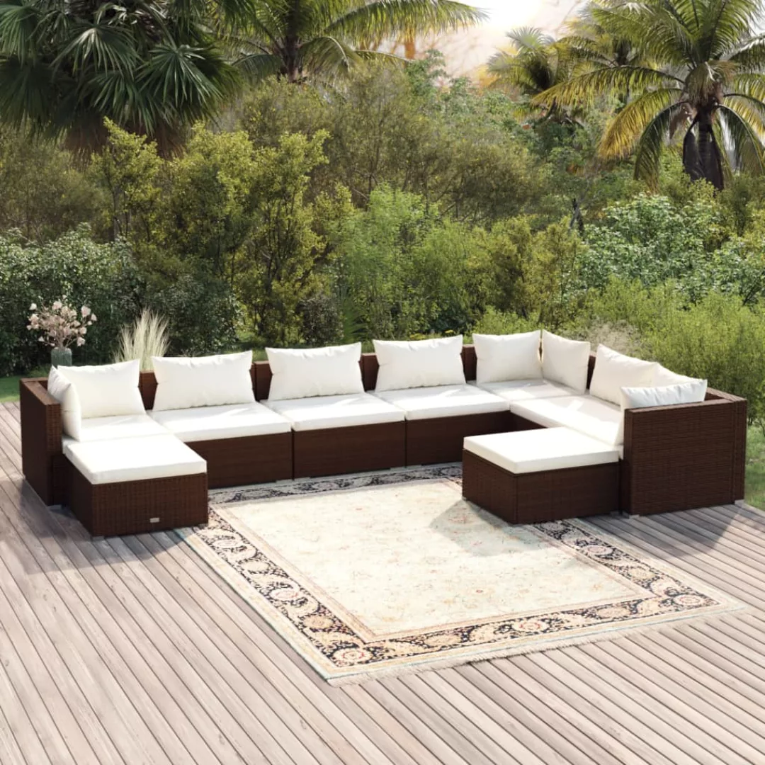 Vidaxl 9-tlg. Garten-lounge-set Mit Kissen Poly Rattan Braun günstig online kaufen