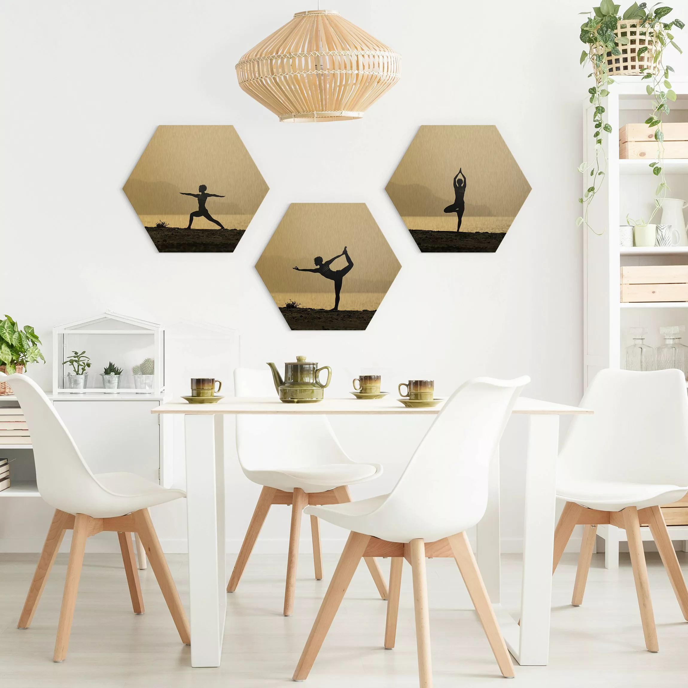 3-teiliges Hexagon-Alu-Dibond Bild Yoga Trio günstig online kaufen