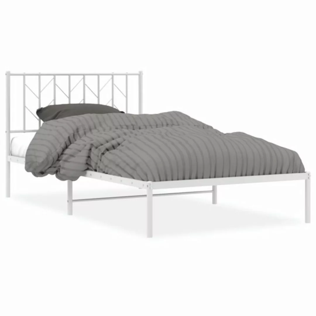 vidaXL Bettgestell, Bettrahmen mit Kopfteil Metall Weiß 107x203 cm günstig online kaufen