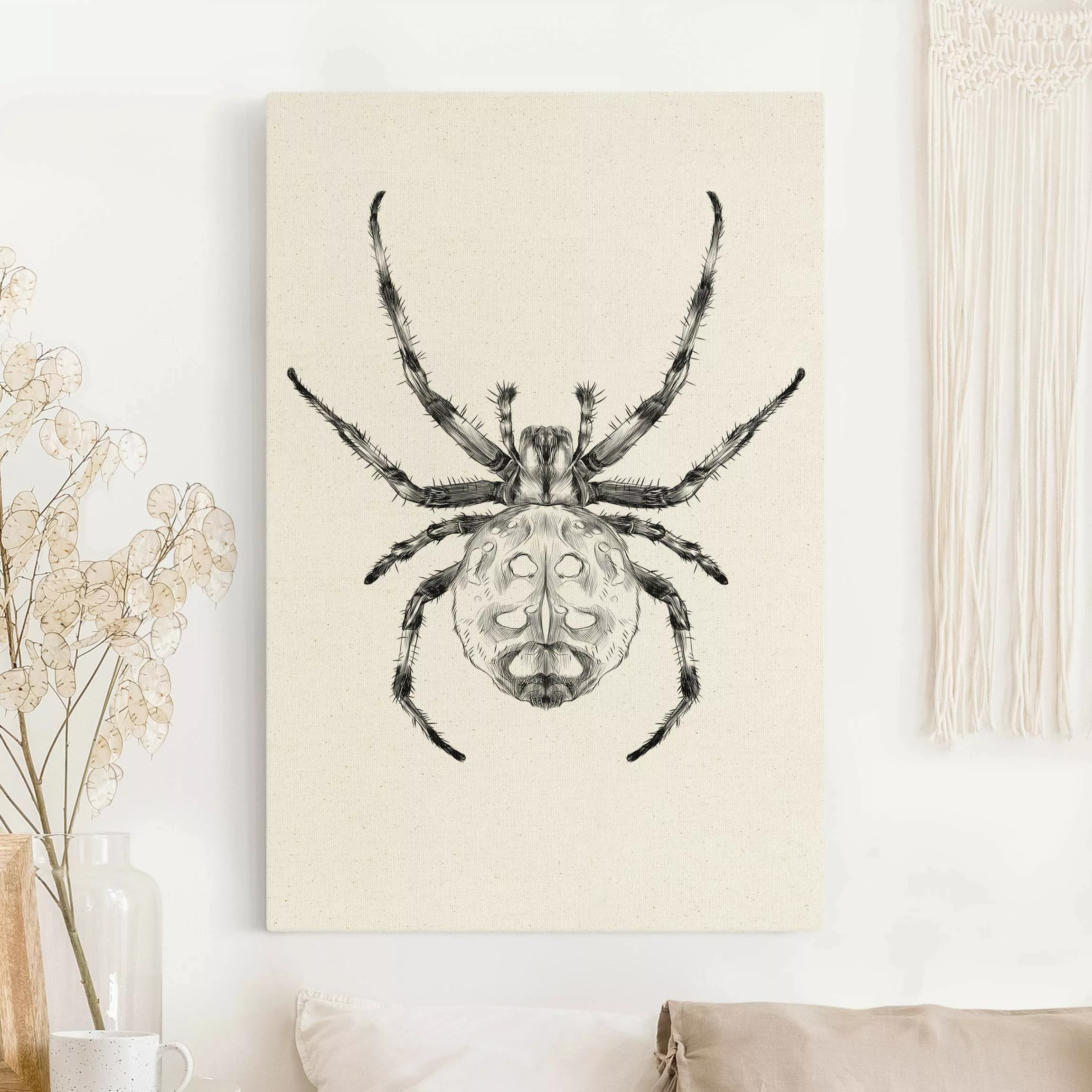 Leinwandbild auf Naturcanvas Illustration ruhende Spinne Schwarz günstig online kaufen