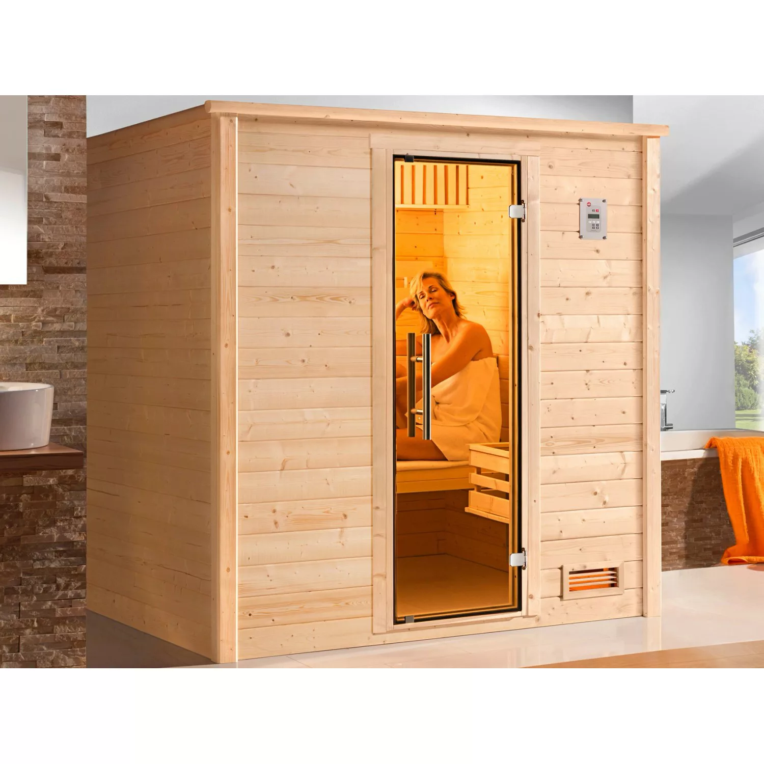 Weka Massivholz-Sauna 530 BioS Set Gr. 1 mit Glastür günstig online kaufen