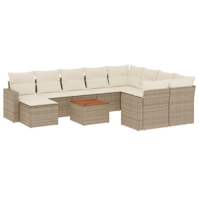 vidaXL Sofaelement 11-tlg. Garten-Sofagarnitur mit Kissen Beige Poly Rattan günstig online kaufen