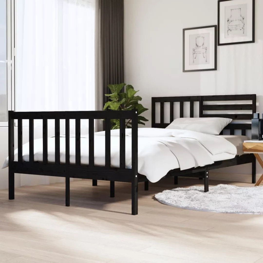 vidaXL Bettgestell Massivholzbett Schwarz 135x190 cm 4FT6 Double Bett Bettg günstig online kaufen