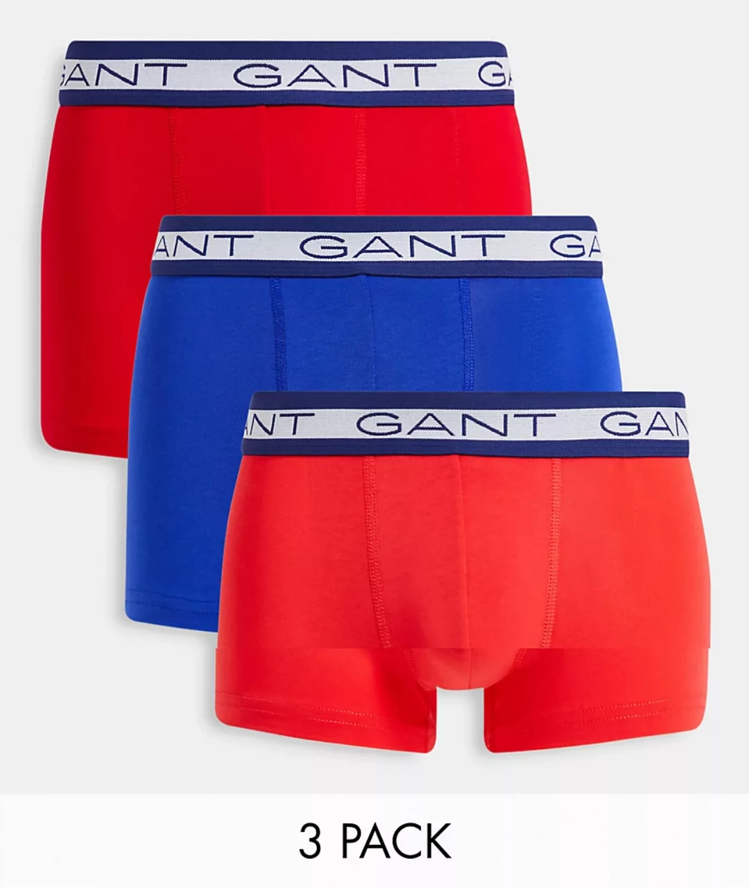 Gant – 3er-Pack Unterhosen in Rot/Blau/Orange mit kontrastierendem Logo-Meh günstig online kaufen