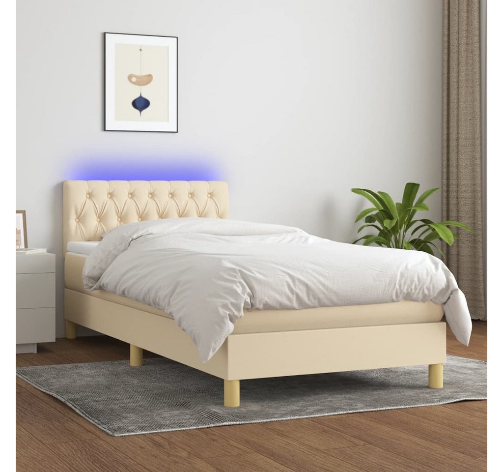 vidaXL Boxspringbett Boxspringbett mit Matratze LED Creme 100x200 cm Stoff günstig online kaufen