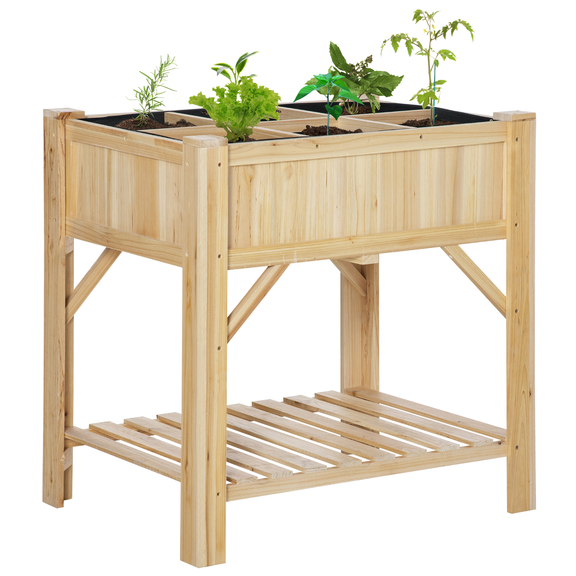 Outsunny Hochbeet Holz mit 6 Anbauflächen, Pflanztisch & Blumenkasten, Vlie günstig online kaufen