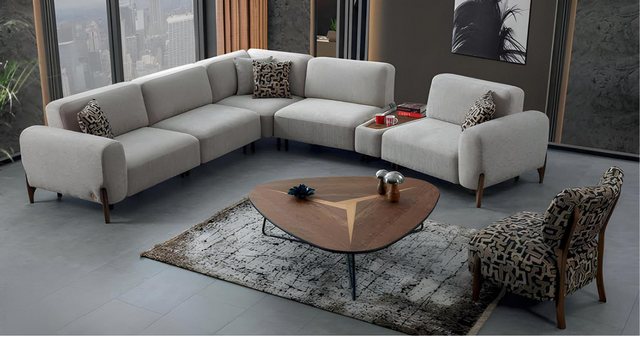 JVmoebel Ecksofa Beige Ecksofa L-Form Sofa Couch Design Polster Modern Text günstig online kaufen