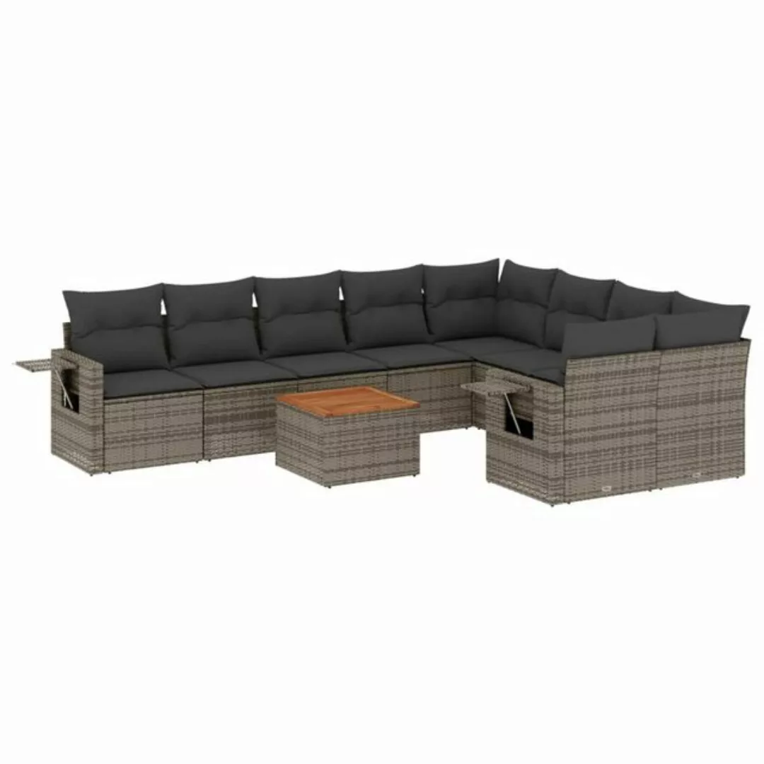 vidaXL Sofaelement 10-tlg. Garten-Sofagarnitur mit Kissen Grau Poly Rattan günstig online kaufen