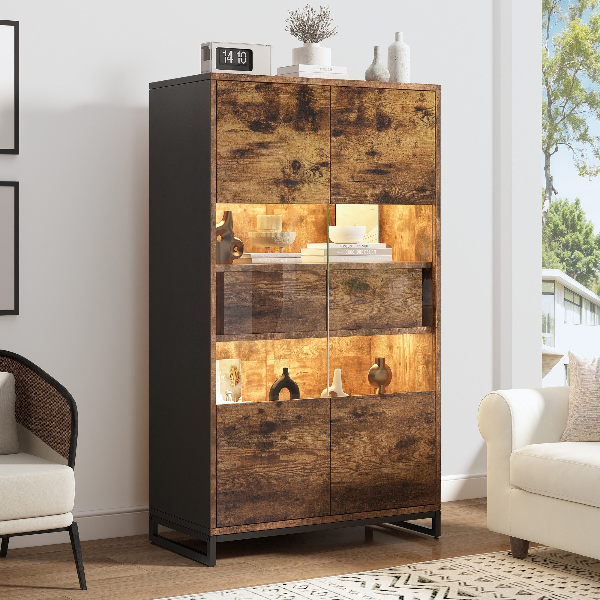 KLAM HOME Vitrine Standvitrine,Vitrinenschränke mit 2 günstig online kaufen