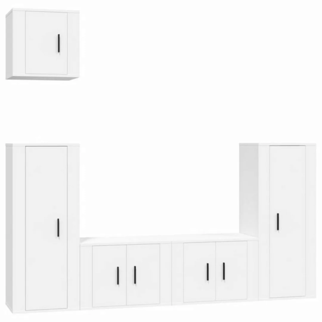 vidaXL TV-Schrank 5-tlg. TV-Schrank-Set Weiß Holzwerkstoff (5-St) günstig online kaufen