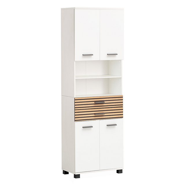 Lomadox Hochschrank KANE-80 weiß matt Akustikpaneel-Optik Badschrank 59,8x1 günstig online kaufen