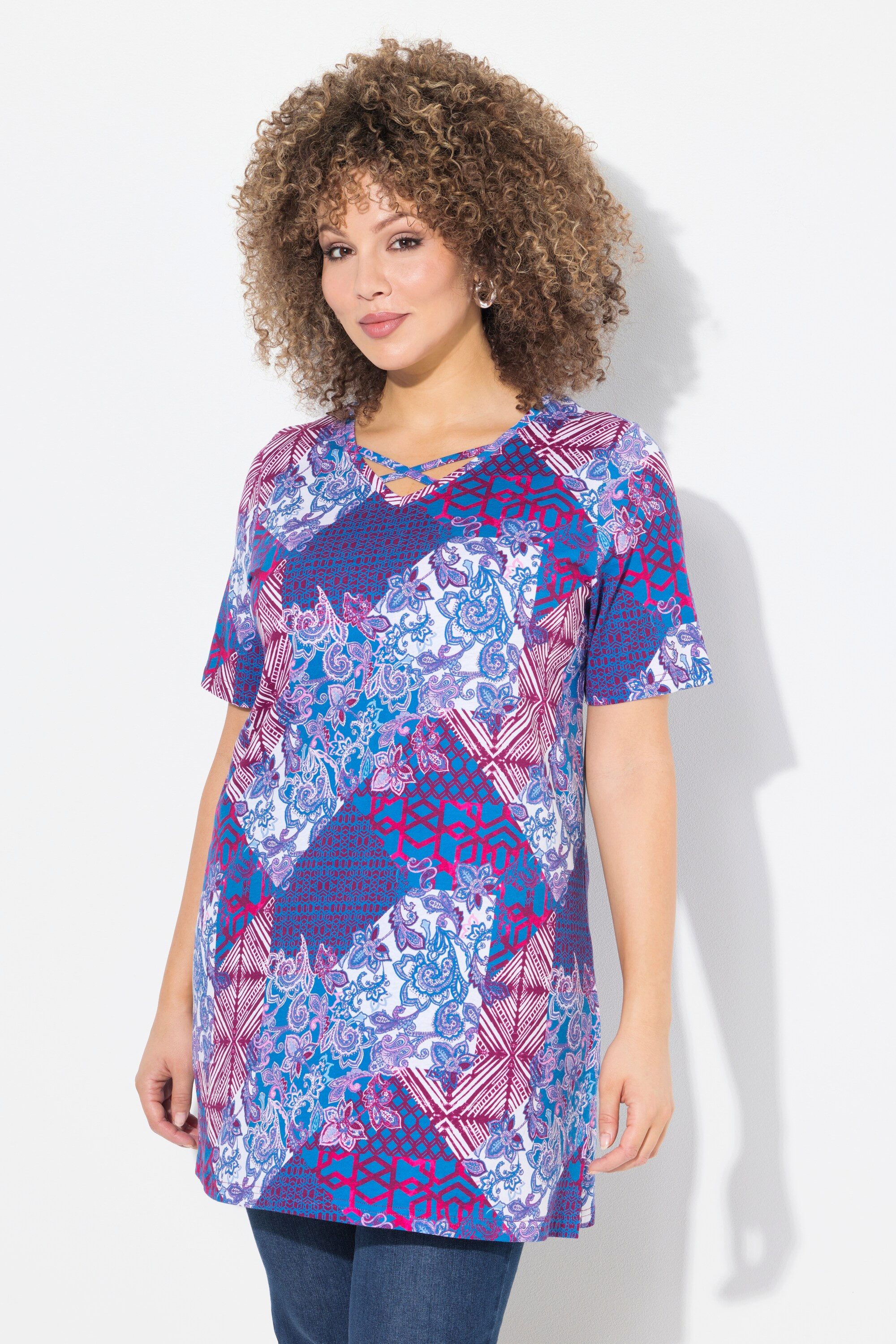 Ulla Popken Longshirt Longshirt Patchdruck A-Linie günstig online kaufen
