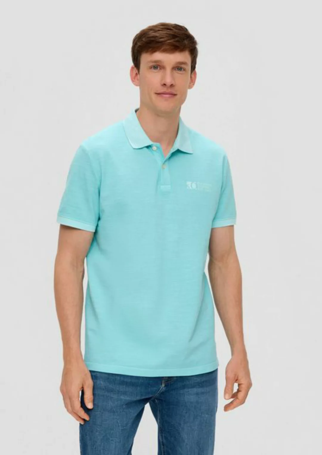 s.Oliver Kurzarmshirt Poloshirt mit Piquêstruktur und Logo-Print Streifen-D günstig online kaufen