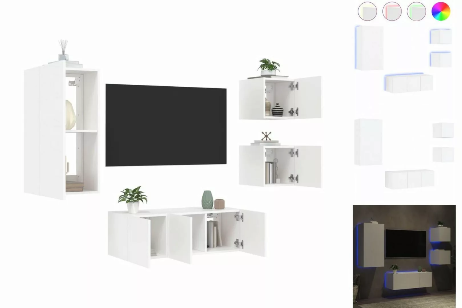 vidaXL TV-Schrank 5-tlg Wohnwand mit LED-Beleuchtung Weiß Spanplatte günstig online kaufen