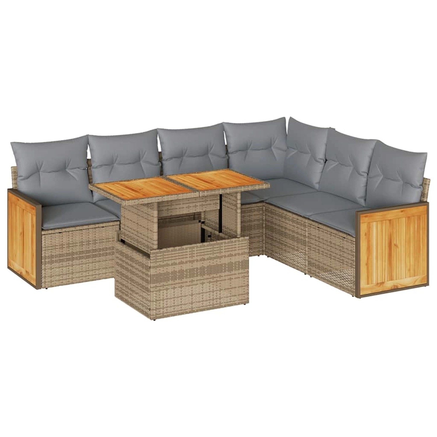 vidaXL 7-Tlg Garten-Sofagarnitur mit Kissen Beige Poly Rattan Akazie 332772 günstig online kaufen