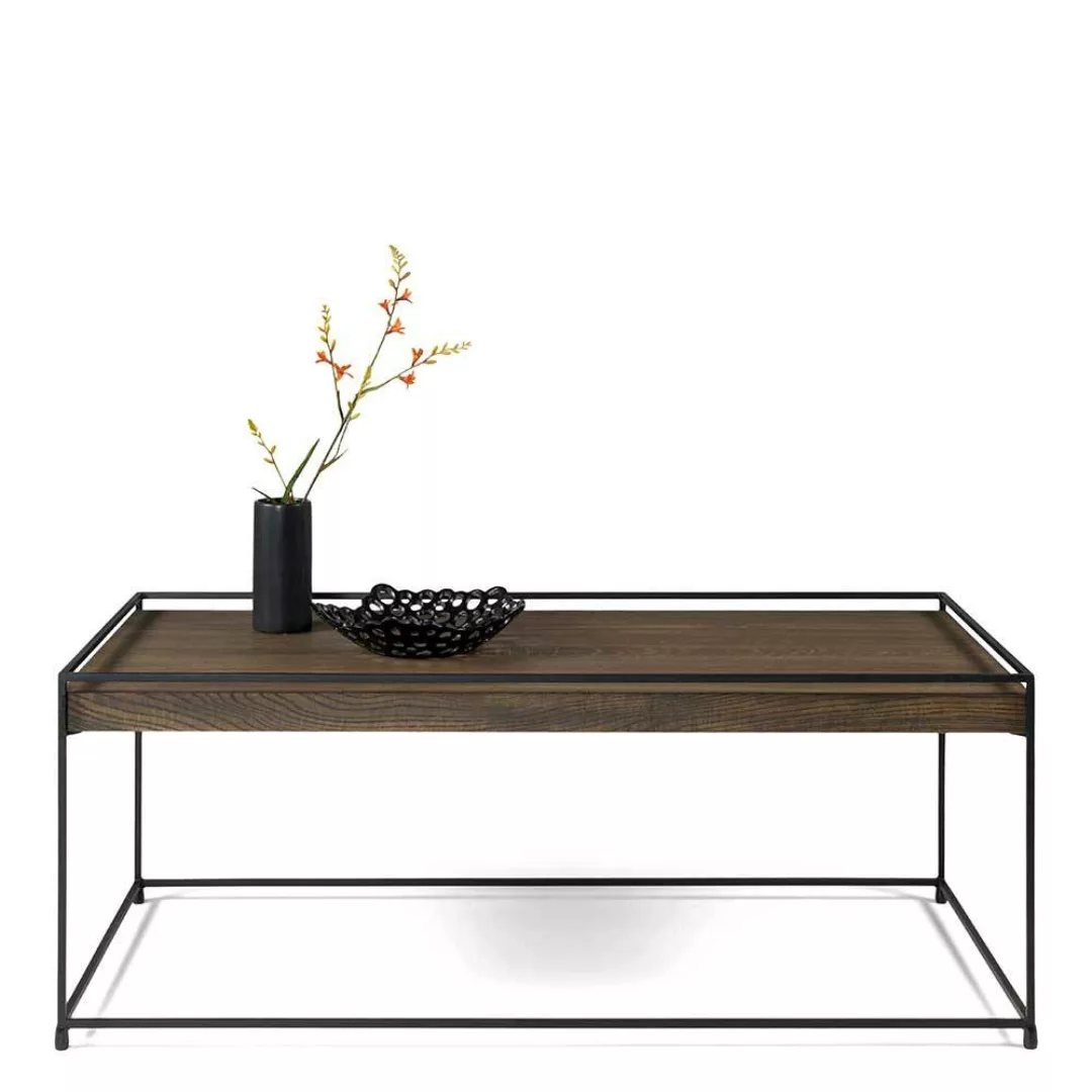 Wohnzimmer Tisch in Walnussfarben Eiche Massivholz und Metall günstig online kaufen