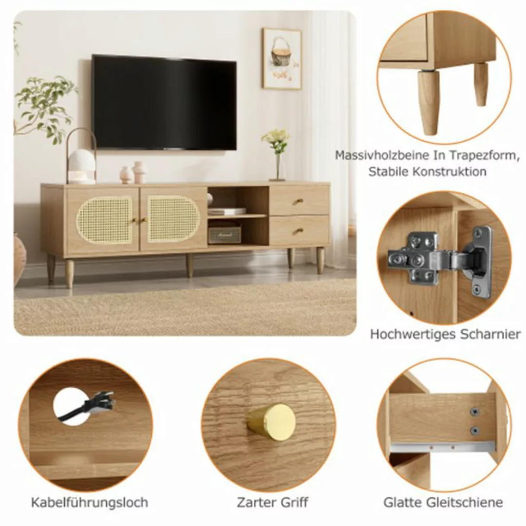 XDeer TV-Schrank Rattan-TV-Schrank,Mit 2 Rattantüren, 2 Schubladen, Höhenve günstig online kaufen