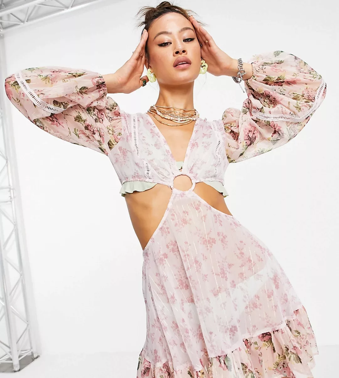 Reclaimed Vintage ‑ Inspired ‑ Mini-Strandkleid mit Zierausschnitt und Blum günstig online kaufen