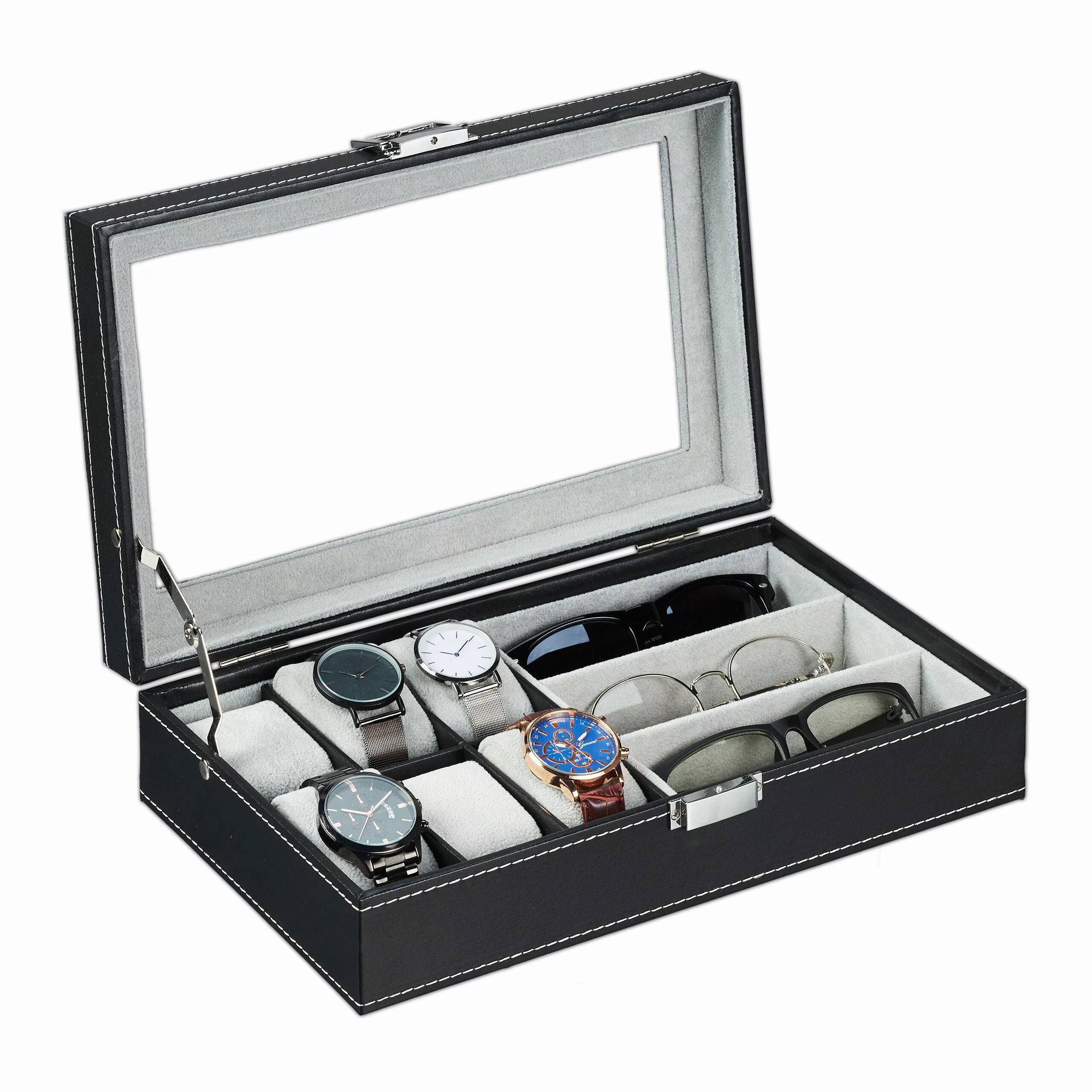relaxdays Schmuckkasten Schmuckaufbewahrung in Lederoptik, Schwarz günstig online kaufen